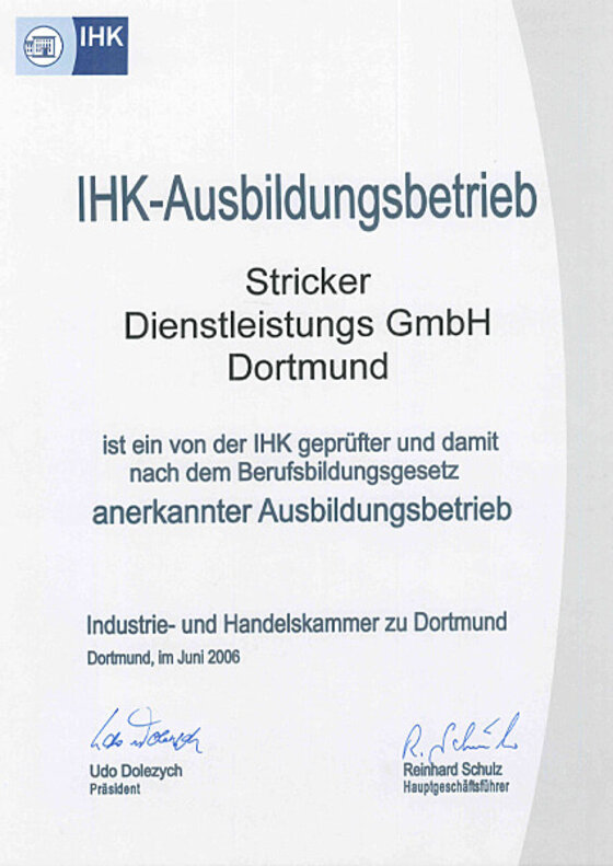 Zertifikat IHK-Ausbildungsbetrieb